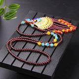Red Garnet Jade Beads Necklace with Peacock Pendant