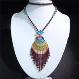 Red Garnet Jade Beads Necklace with Peacock Pendant