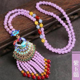 Red Garnet Jade Beads Necklace with Peacock Pendant