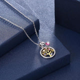 Austrian Multicolor Crystal Tree Pendant Necklace, Real S925 Silver Collar