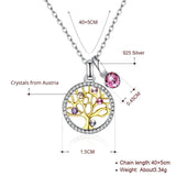 Austrian Multicolor Crystal Tree Pendant Necklace, Real S925 Silver Collar