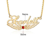 925 Silver Angel Wings Name Necklace Personalized Nameplate Pendant Birthstone