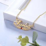 925 Silver Angel Wings Name Necklace Personalized Nameplate Pendant Birthstone