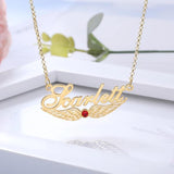 925 Silver Angel Wings Name Necklace Personalized Nameplate Pendant Birthstone