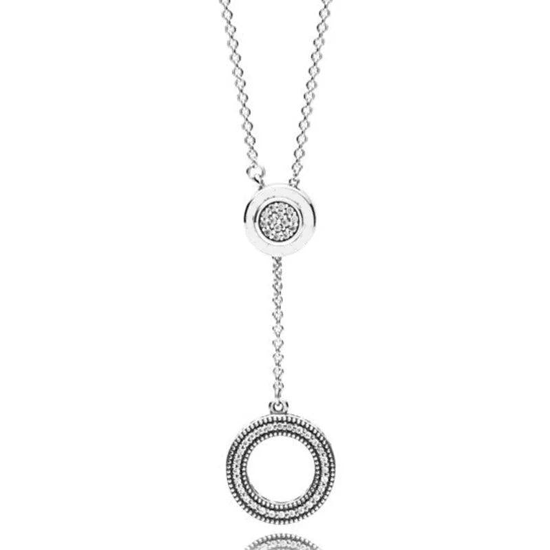 925 Silver Logo Circle Necklace with Crystal