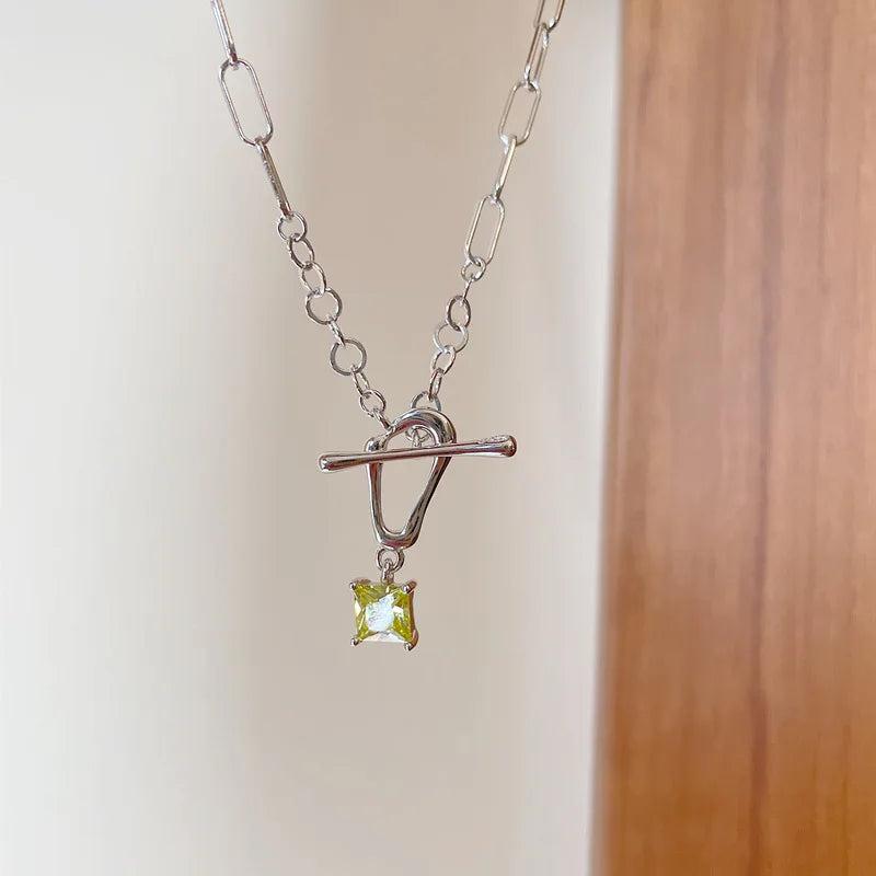925 Silver O T Buckle Pendant Necklace Square Zircon Jewelry