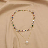 Colorful Zircon & Pearl Long Necklace