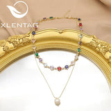 Colorful Zircon & Pearl Long Necklace