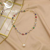 Colorful Zircon & Pearl Long Necklace