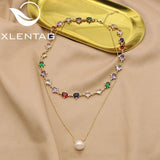 Colorful Zircon & Pearl Long Necklace
