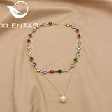 Colorful Zircon & Pearl Long Necklace