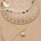 Colorful Zircon & Pearl Long Necklace