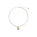 925 Silver Asymmetry Pearl Chain Heart Necklace for Women