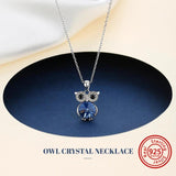 925 Silver Owl Pendant Necklace with Crystal for Women