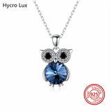 925 Silver Owl Pendant Necklace with Crystal for Women