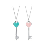 Cyan T Series Pink Cyan Heart Key Pendant 925 Silver Necklace Women