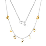 925 Silver Loved Script Necklace Choker Men's Chain Pearl