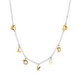 925 Silver Loved Script Necklace Choker Men's Chain Pearl