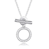 Double Hoop T-bar Necklace 925 Sterling Silver Clear CZ Pendant