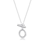 Double Hoop T-bar Necklace 925 Sterling Silver Clear CZ Pendant