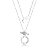 Double Hoop T-bar Necklace 925 Sterling Silver Clear CZ Pendant