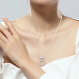 Double Hoop T-bar Necklace 925 Sterling Silver Clear CZ Pendant