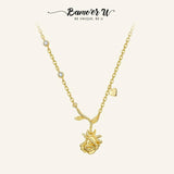 925 Sterling Silver Little Prince Rose Flower Pendant Necklace Plated
