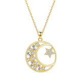 925 Silver High Carbon Diamond Star and Moon Pendant Necklace