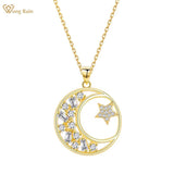 925 Silver High Carbon Diamond Star and Moon Pendant Necklace