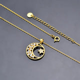 925 Silver High Carbon Diamond Star and Moon Pendant Necklace