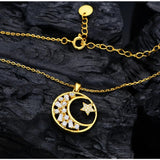 925 Silver High Carbon Diamond Star and Moon Pendant Necklace