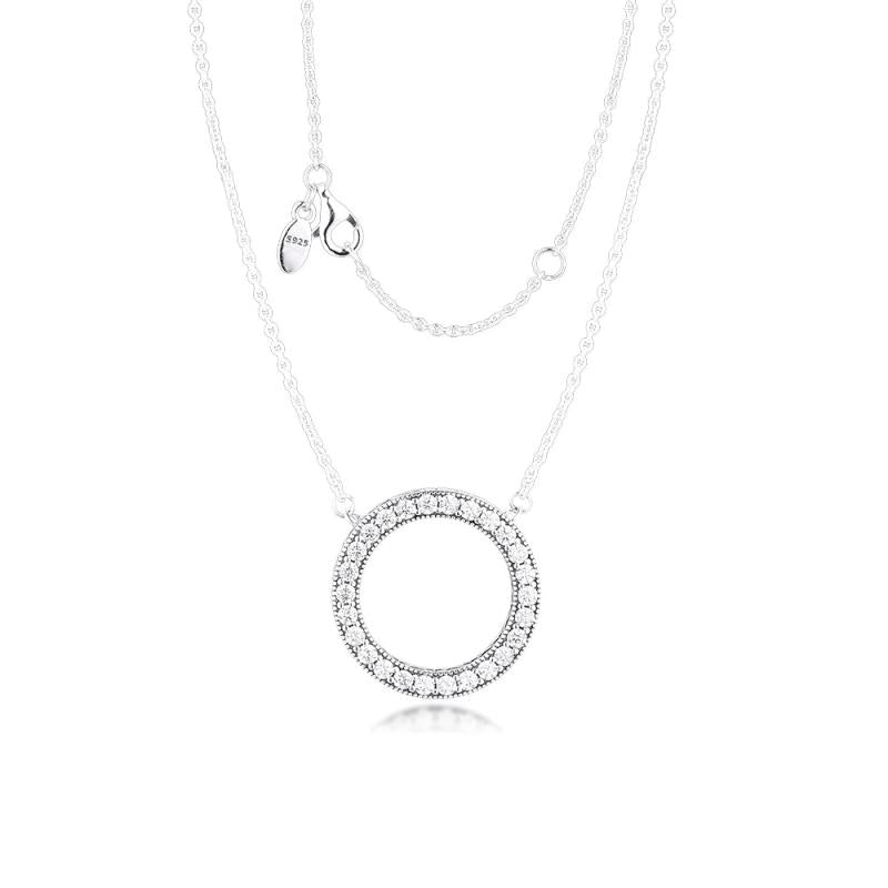 925 Silver Collier Chains Sparkling Hearts Pendant Necklace for Women