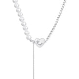 925 Silver Tassel Necklace w/ Pearl Heart Pendant