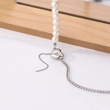 925 Silver Tassel Necklace w/ Pearl Heart Pendant