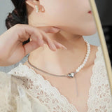 925 Silver Tassel Necklace w/ Pearl Heart Pendant