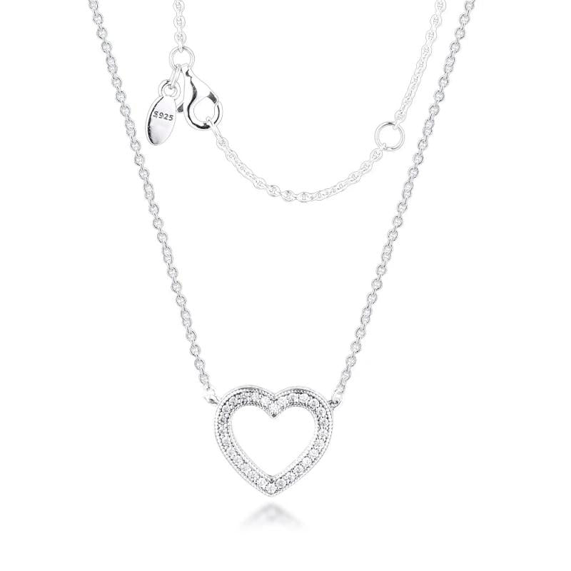 925 Silver Heart Chain Necklace for Women Wedding Fine Jewelry