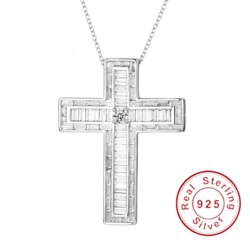 925 Silver Jesus Cross Pendant Necklace Women Crucifix Charm