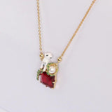 Polar Bear Red Stone Zircon Pearl Pendant Necklace for Women