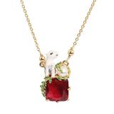 Polar Bear Red Stone Zircon Pearl Pendant Necklace for Women