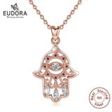 925 Silver Zircon Hamsa Hand Necklace Purple Pendant