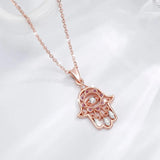 925 Silver Zircon Hamsa Hand Necklace Purple Pendant