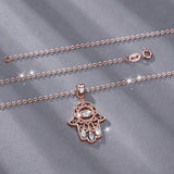 925 Silver Zircon Hamsa Hand Necklace Purple Pendant