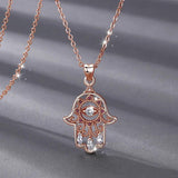 925 Silver Zircon Hamsa Hand Necklace Purple Pendant