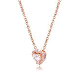 Rose Heart Necklace 925 Sterling Silver Clear CZ Pendant