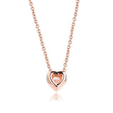 Rose Heart Necklace 925 Sterling Silver Clear CZ Pendant