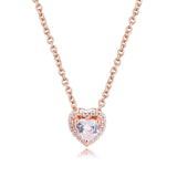 Rose Heart Necklace 925 Sterling Silver Clear CZ Pendant