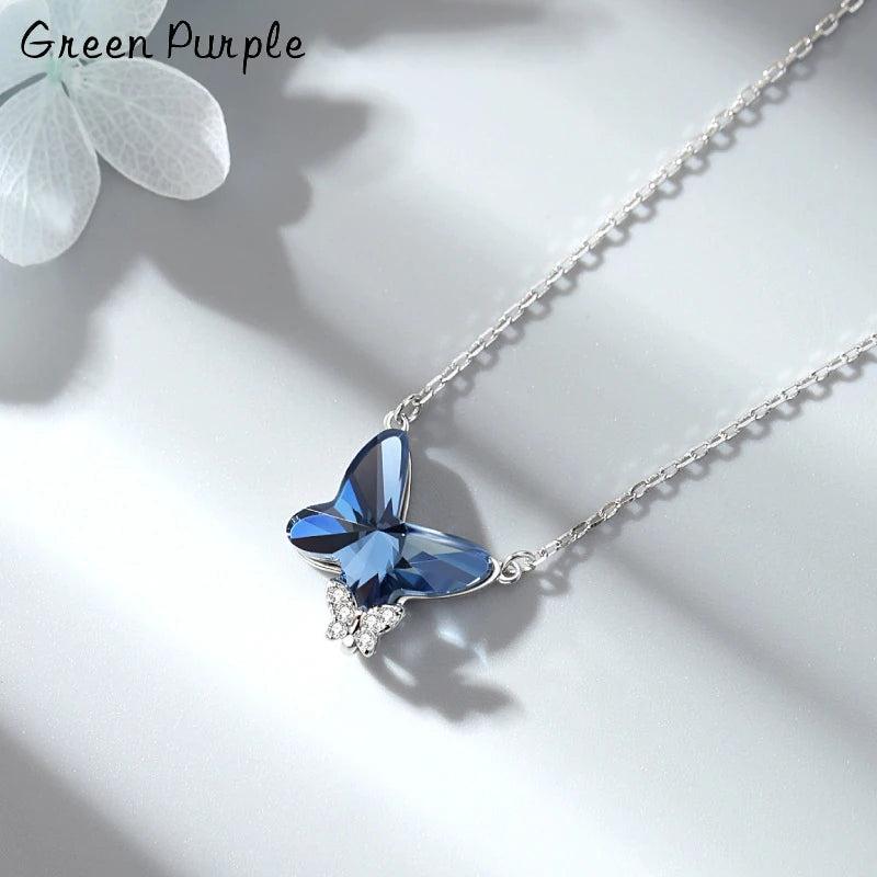 925 Silver Butterfly Crystal Pendant Necklace Charms Cubic Zircon Necklaces