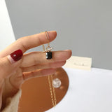 Square Zircon Pendant Necklace Silver 925 Jewelry