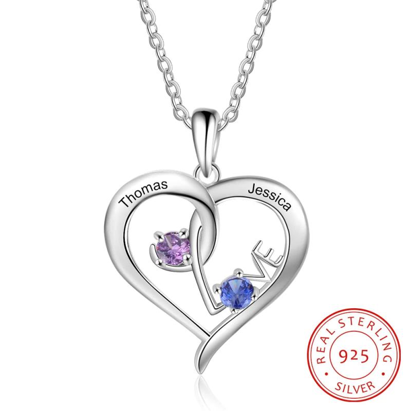925 Silver Necklace Heart LOVE Pendant for Women