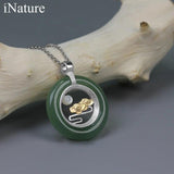 925 Silver Vintage Aventurine Shell Moon Necklace